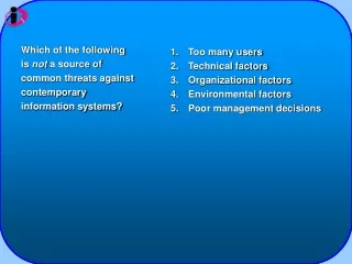 Too many users Technical factors Organizational factors Environmental factors
