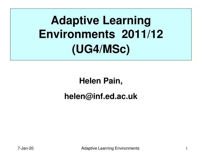 adaptive learning environments 2011 12 ug4 msc