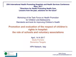 Workshop of the Task Force on Health Promotion  for Children and Adolescents