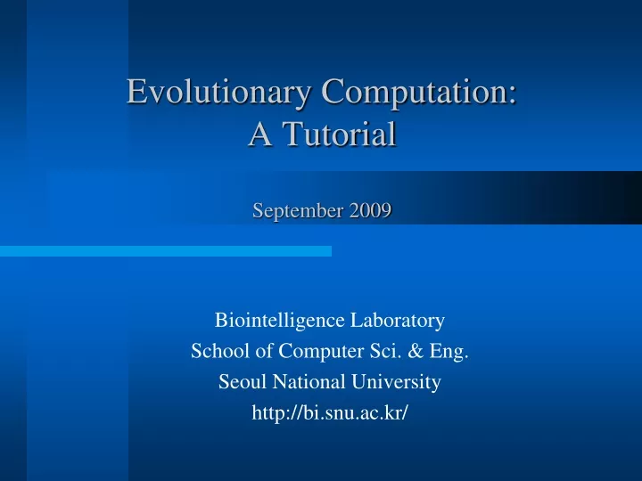 evolutionary computation a tutorial september 2009