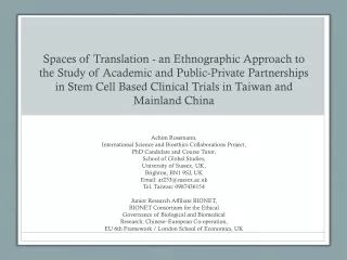 Achim Rosemann, International Science and Bioethics Collaborations Project,