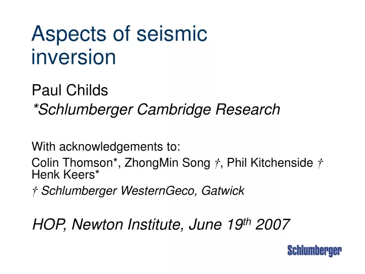 aspects of seismic inversion