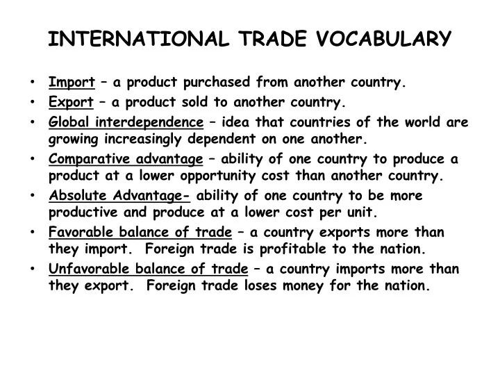international trade vocabulary