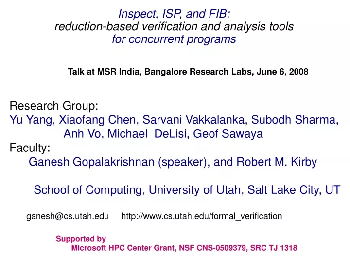 inspect isp and fib reduction based verification and analysis tools for concurrent programs