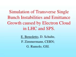 E. Benedetto , D. Schulte,  F. Zimmermann, CERN;  G. Rumolo, GSI.