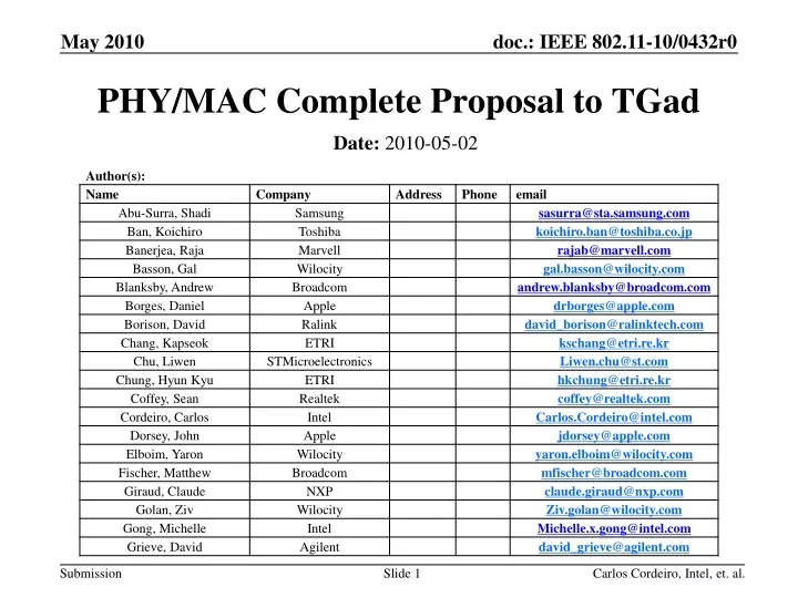 phy mac complete proposal to tgad