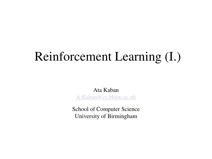 reinforcement learning i