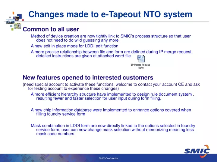 changes made to e tapeout nto system