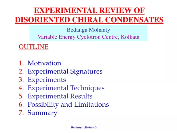 experimental review of disoriented chiral
