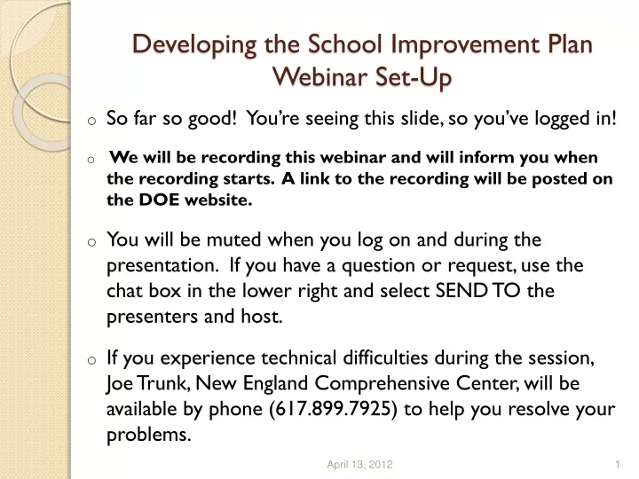 developing the school improvement plan webinar set up