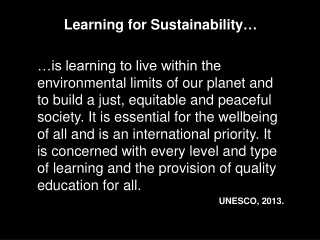 Learning for Sustainability …