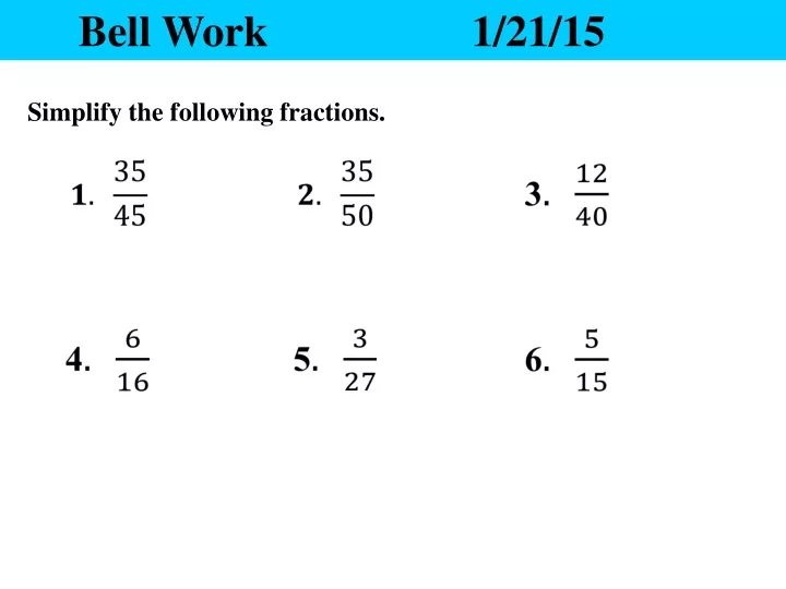 bell work 1 21 15