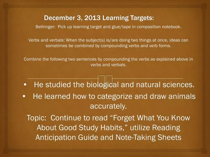 december 3 2013 learning targets