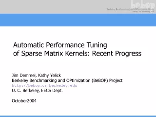 Automatic Performance Tuning of Sparse Matrix Kernels: Recent Progress