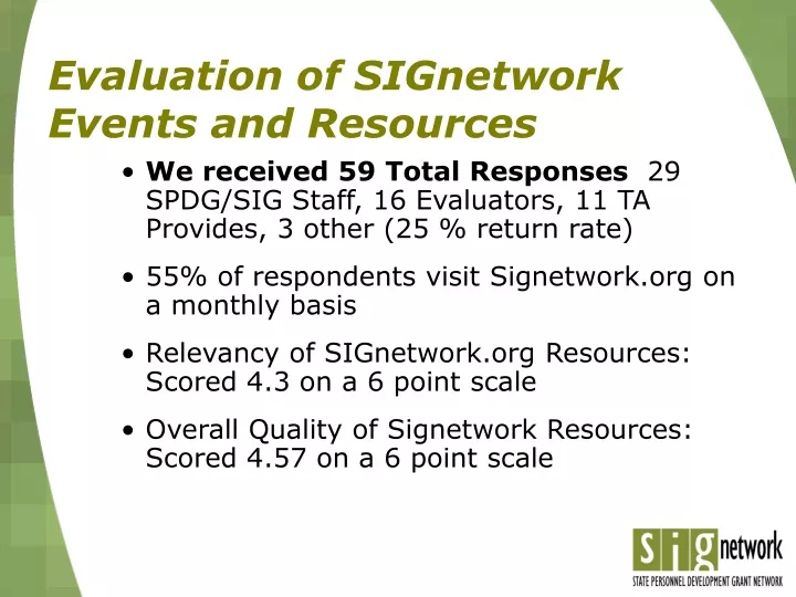evaluation of signetwork events and resources