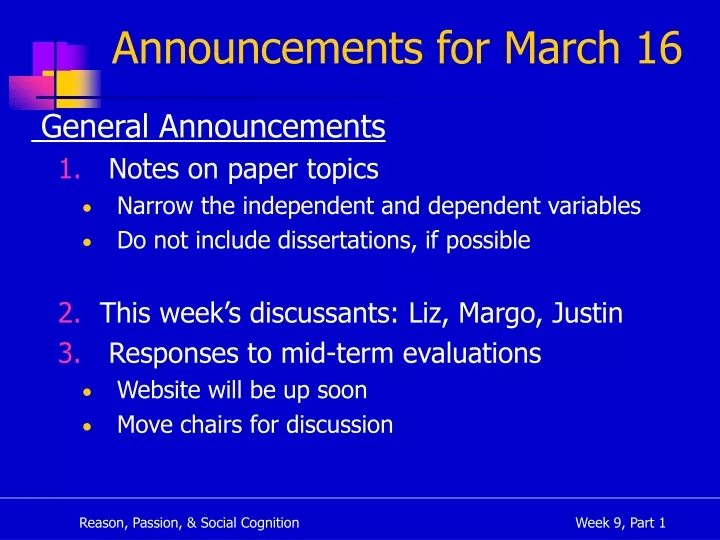 announcements for march 16