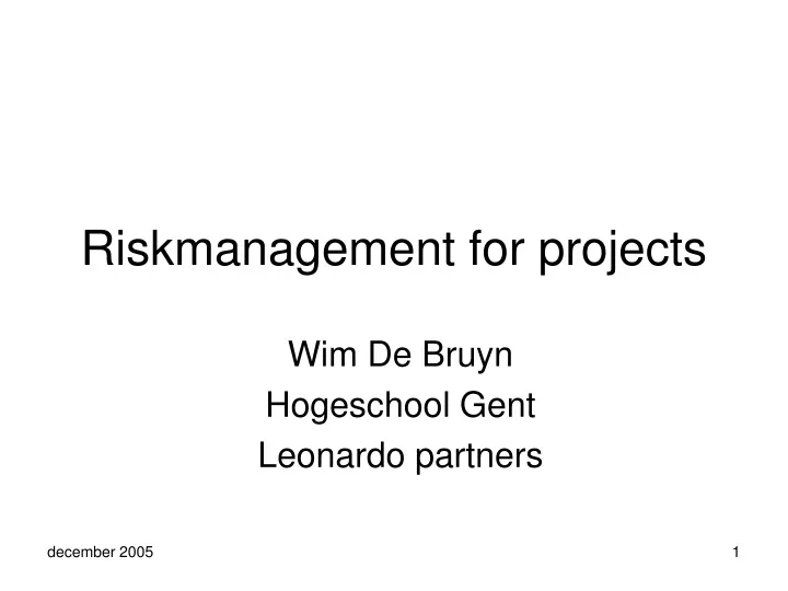 riskmanagement for projects