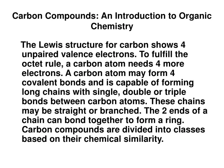 carbon compounds an introduction to organic chemistry