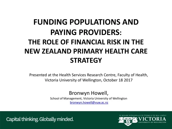 funding populations and paying providers the role