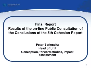Peter Berkowitz Head of Unit Conception, forward studies, impact assessment