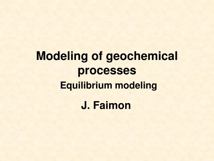 modeling of geochemical processes equilibrium modeling