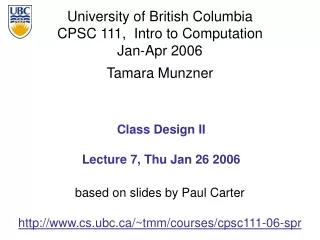 Class Design II Lecture 7, Thu Jan 26 2006
