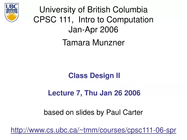 class design ii lecture 7 thu jan 26 2006