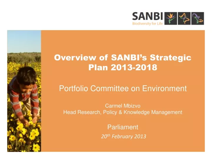 overview of sanbi s strategic plan 2013 2018