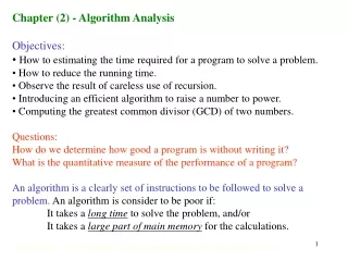 Chapter (2) - Algorithm Analysis Objectives: