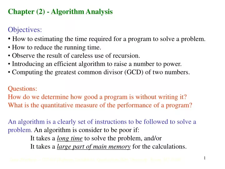 chapter 2 algorithm analysis objectives