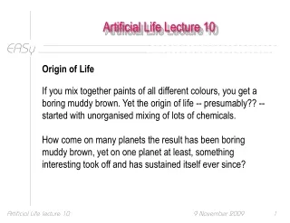 Artificial Life Lecture 10