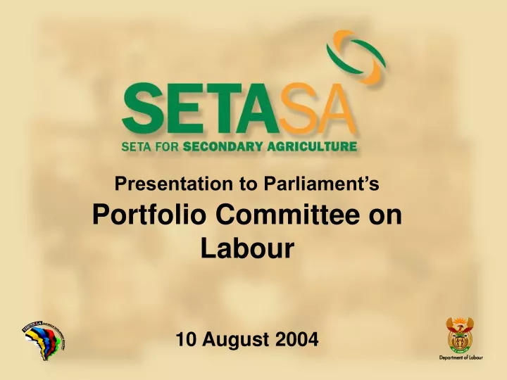 presentation to parliament s portfolio committee