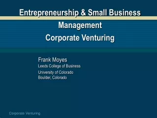 Entrepreneurship &amp; Small Business Management Corporate Venturing