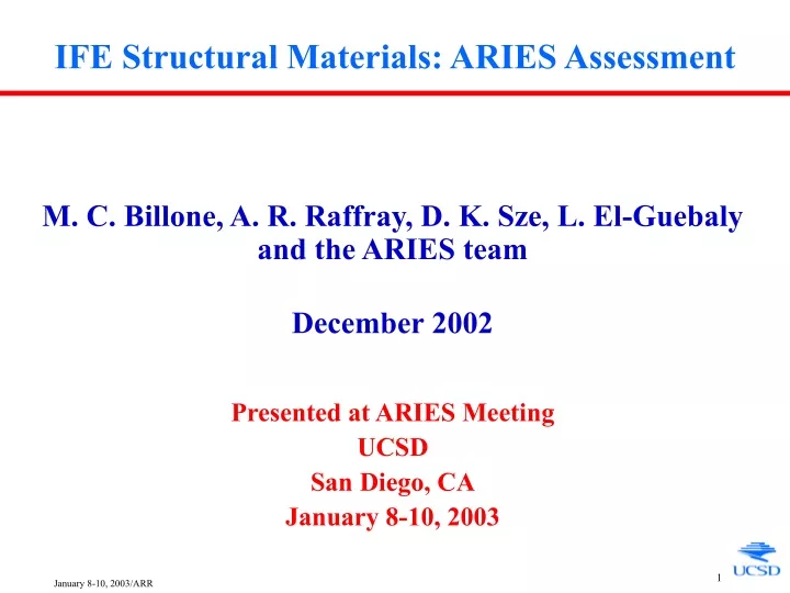 ife structural materials aries assessment