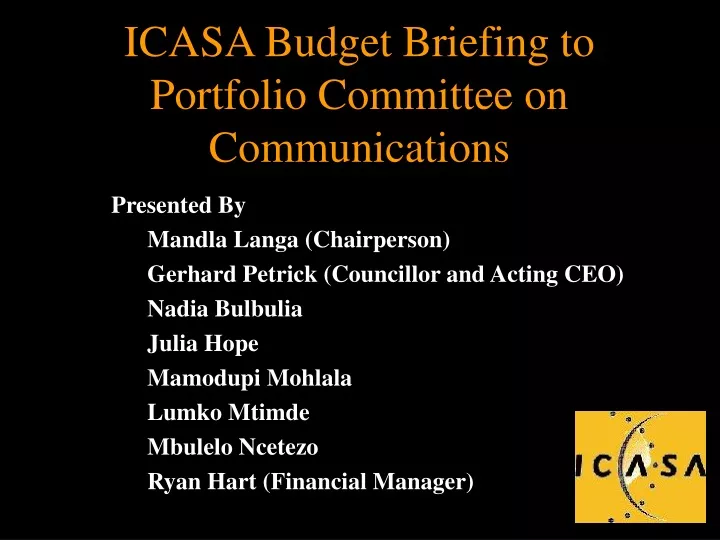 icasa budget briefing to portfolio committee on communications