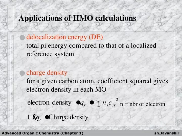 applications of hmo calculations