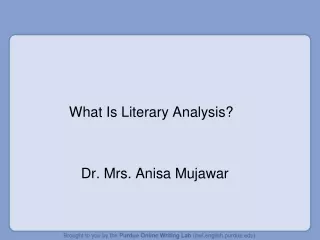 What Is Literary Analysis?                Dr. Mrs. Anisa Mujawar