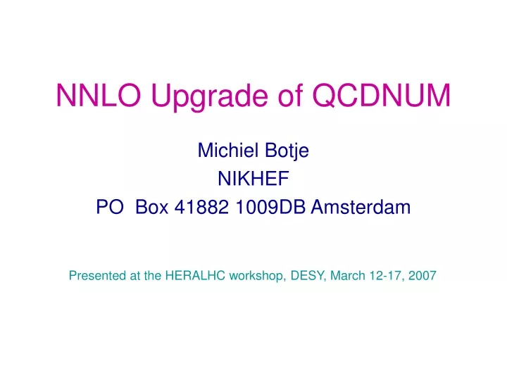 nnlo upgrade of qcdnum