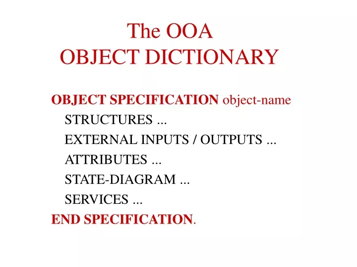 the ooa object dictionary