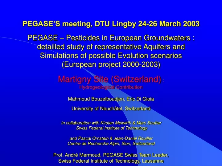 pegase s meeting dtu lingby 24 26 march 2003