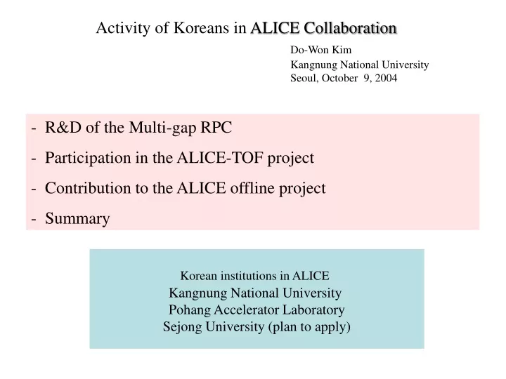 activity of koreans in alice collaboration