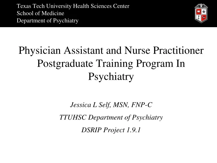 texas tech university health sciences center school of medicine department of psychiatry