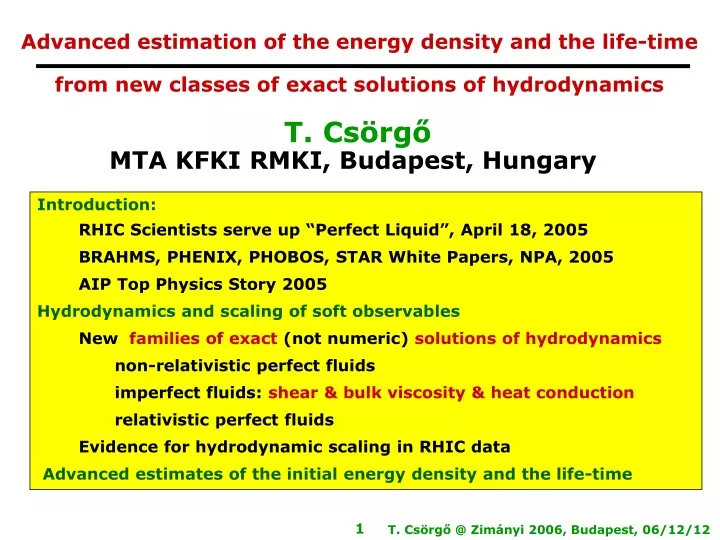 advanced estimation of the energy density