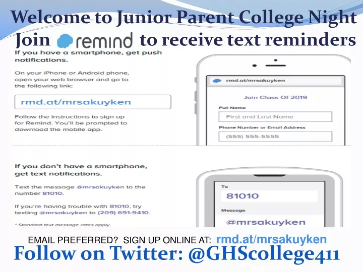 welcome to junior parent college night join to receive text reminders
