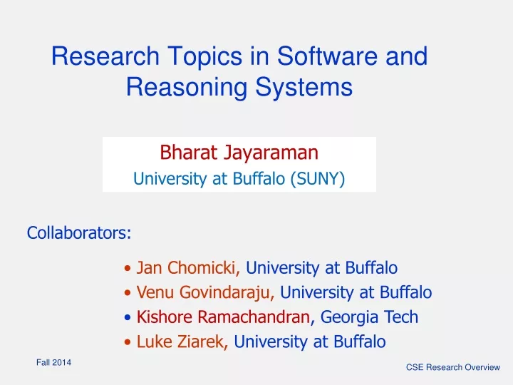 research topics in software and reasoning systems