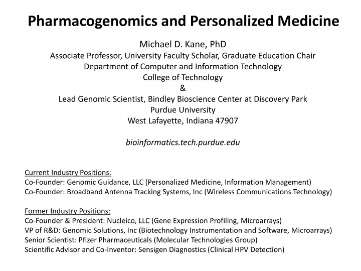 pharmacogenomics and personalized medicine
