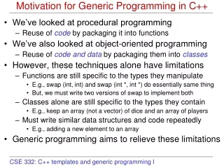 Motivation for Generic Programming in C++