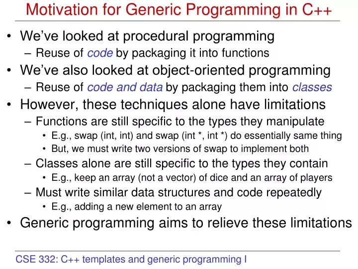 motivation for generic programming in c