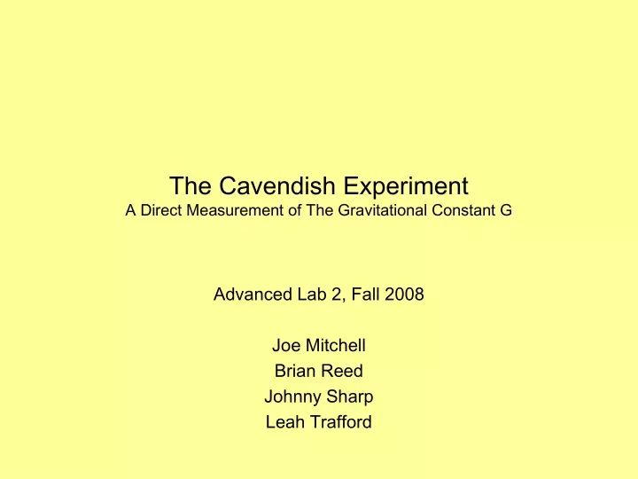 the cavendish experiment a direct measurement of the gravitational constant g