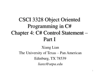 CSCI  3328 Object Oriented Programming in C#  Chapter 4: C# Control Statement – Part I